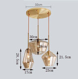 Lámpara Colgante Nórdica de Tres Cabezas en Cristal Color Transparente/Coñac