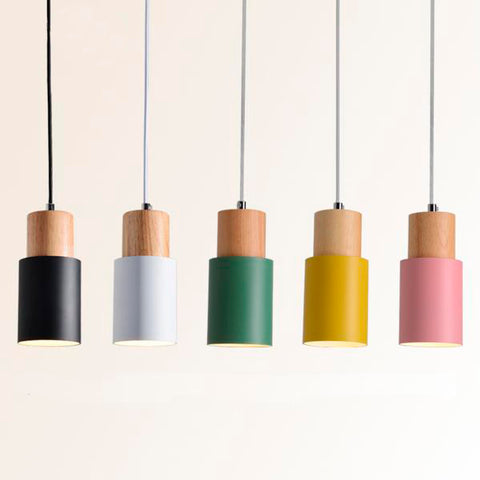 E27 Nordic Colored Wooden Pendant Lights