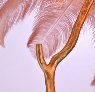 Lampadaire En Plumes D'autruche Blanc Et Pied Doré, Neuf 175cm