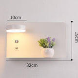 Lámpara de pared con enchufe USB y lámpara integrada para dormitorio, hotel, estante de pared LED