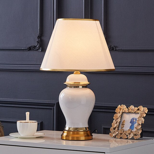 White Ceramic Lamp for Bedroom, Bedside Table, Living Room